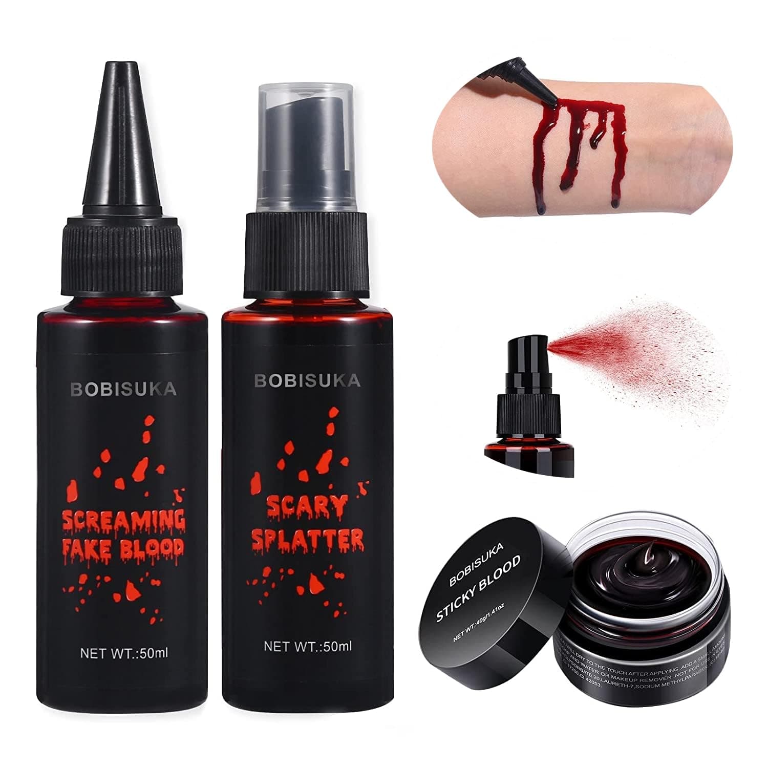 BOBISUKA 3PCS Halloween Fake Blood Makeup Kit - Coagulated