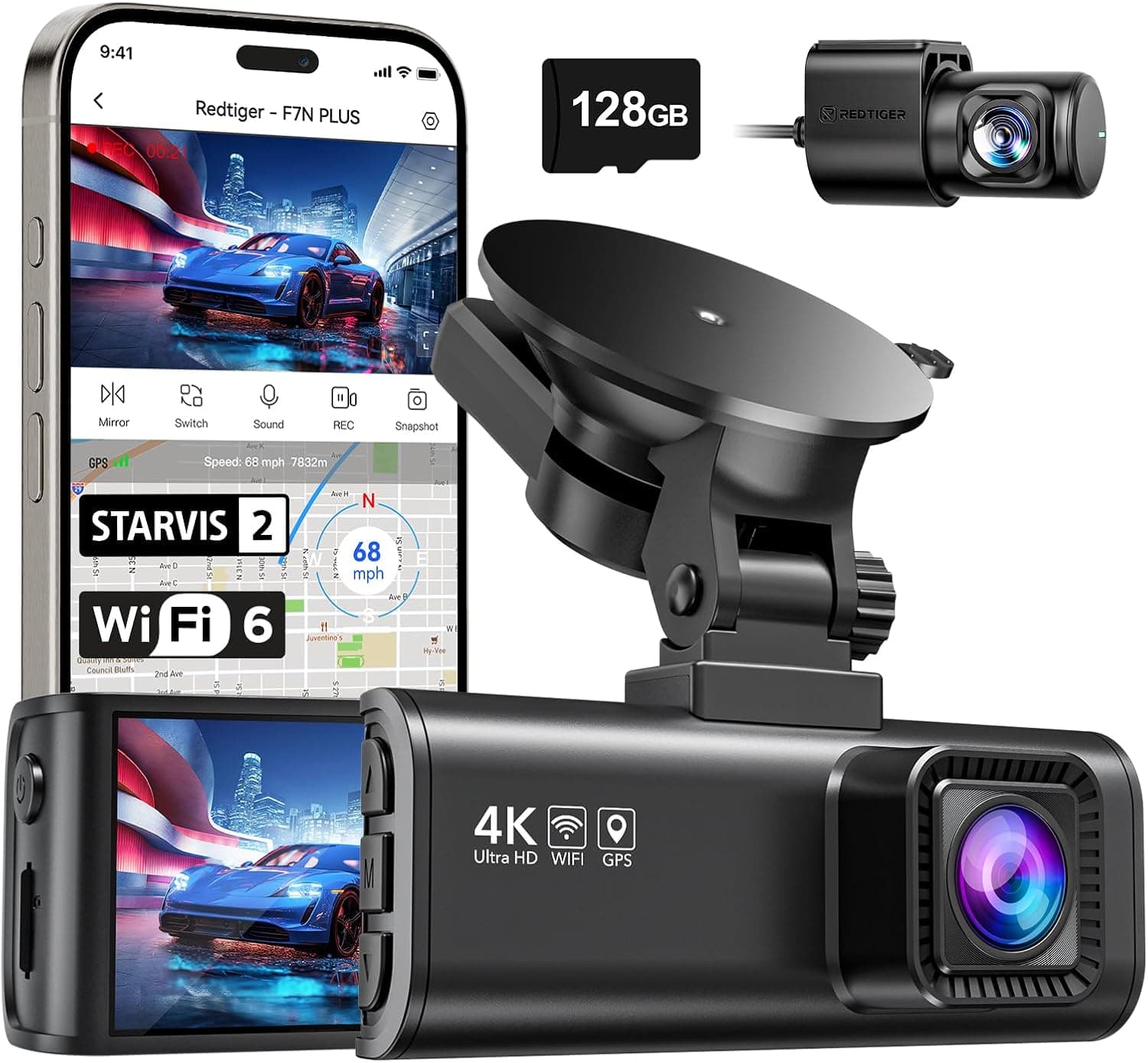 REDTIGER REDTIGER 4K Dash Cam Front Rear F7NP