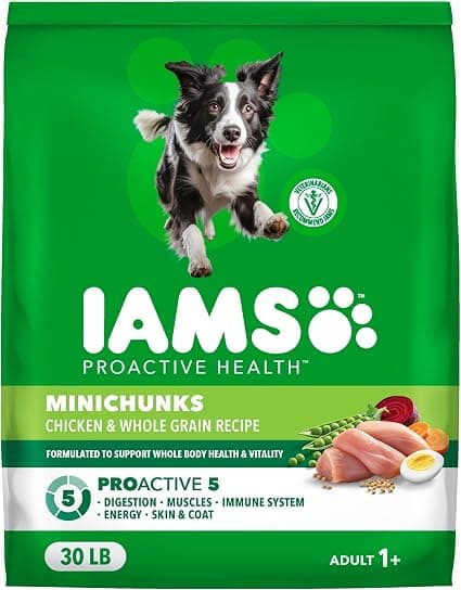 IAMS IAMS Proactive Health Adult Minichunks Dry Dog Food, Chicken, 30 lb | Real chicken #1 ingredient, no fillers, natural fiber & prebiotics, Omega-6 fatty acids, antioxidants for immune support