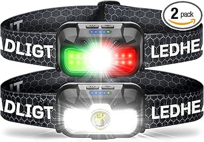2-Pack LED Headlamp Rechargeable with Green & Red Light