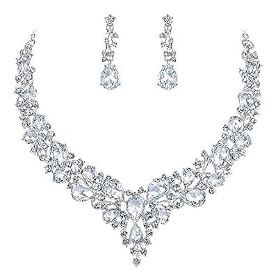 BriLove Crystal Teardrop Statement Necklace & Earrings Set