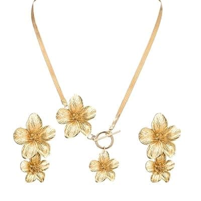 WCRAZYE Gold Flower Statement Floral Necklace & Earring Set