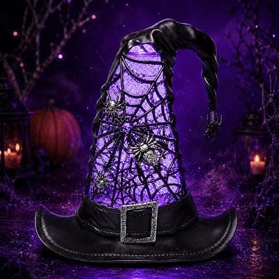 Halloween Witch Hat Snow Globe Lantern with Purple Light